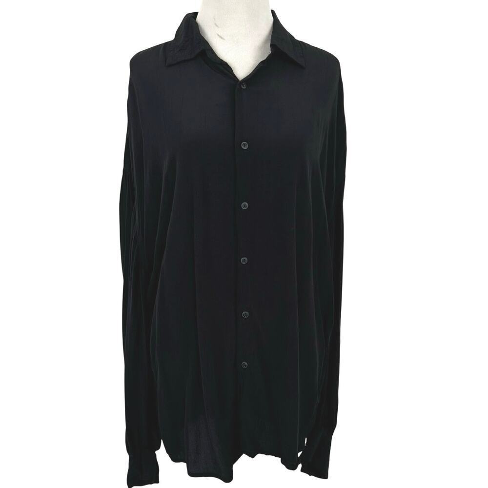 ASOS Black Flowy Sleeve Button Front Blouse Long Sleeve Oversized Top Medium